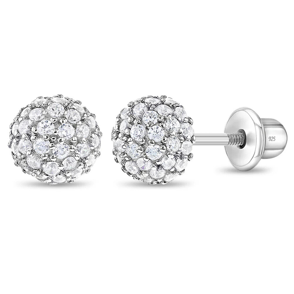 Sterling Silver Clear Gem Ball Earrings for Girls with Cubic Zirconia
