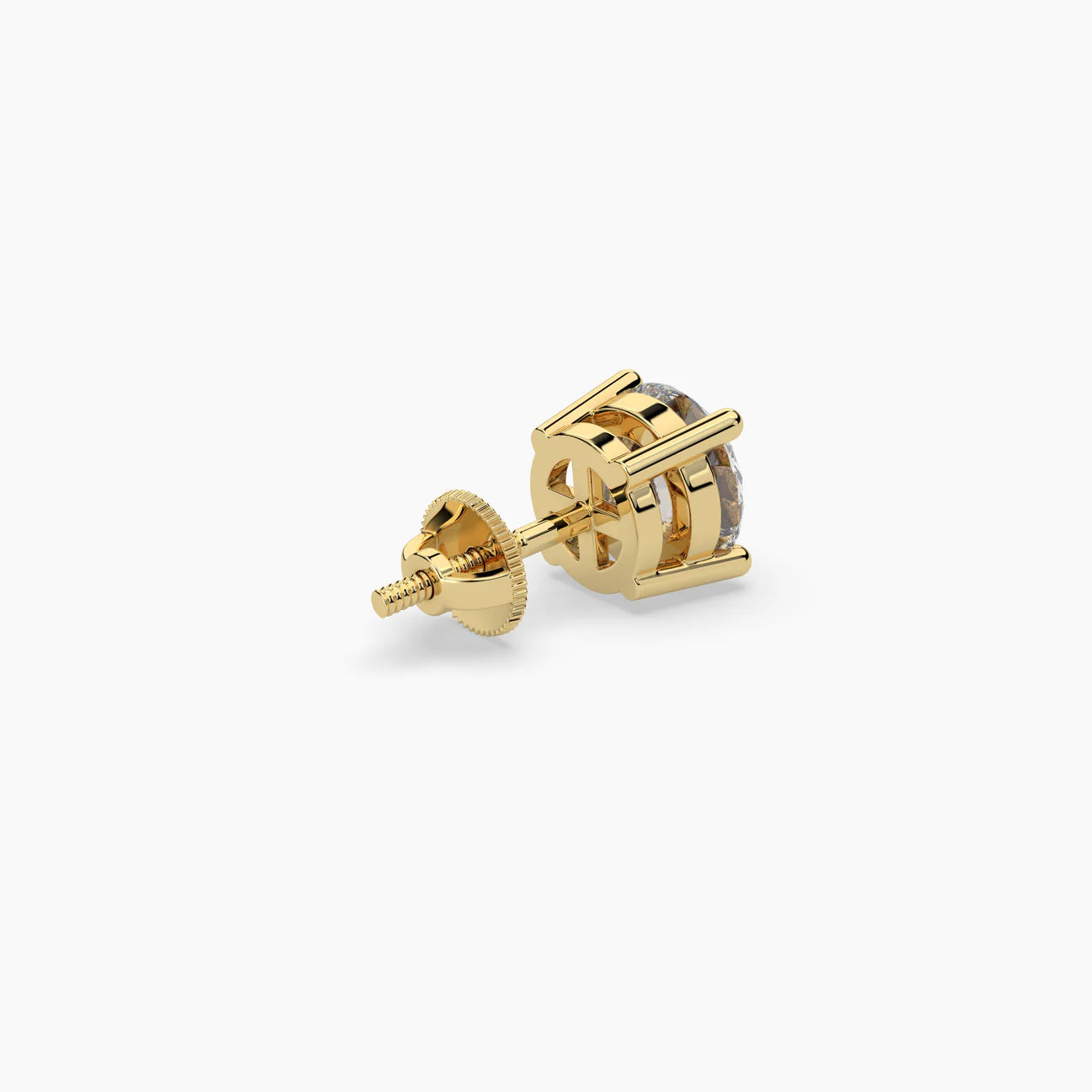 Round Portuguese Cut Moissanite Solitaire Stud Earrings in 925 Sterling Silver with Vermeil Plating