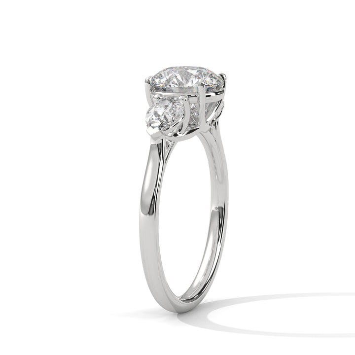 3.00 CT Three Stone Round And Pear Cut Solitaire Diamond Ring