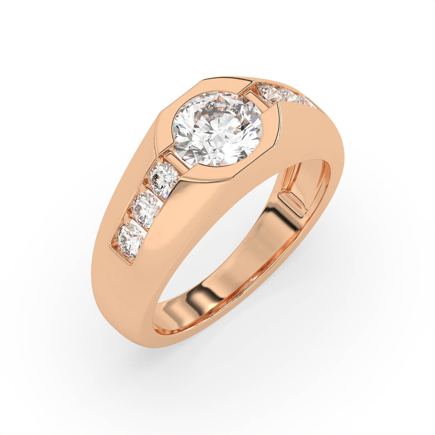 2.5 CT Round Cut Moissanite Men's Signet Ring with Solitaire with Side Stones in 925 Sterling Silver with 14K Gold Vermeil Plating