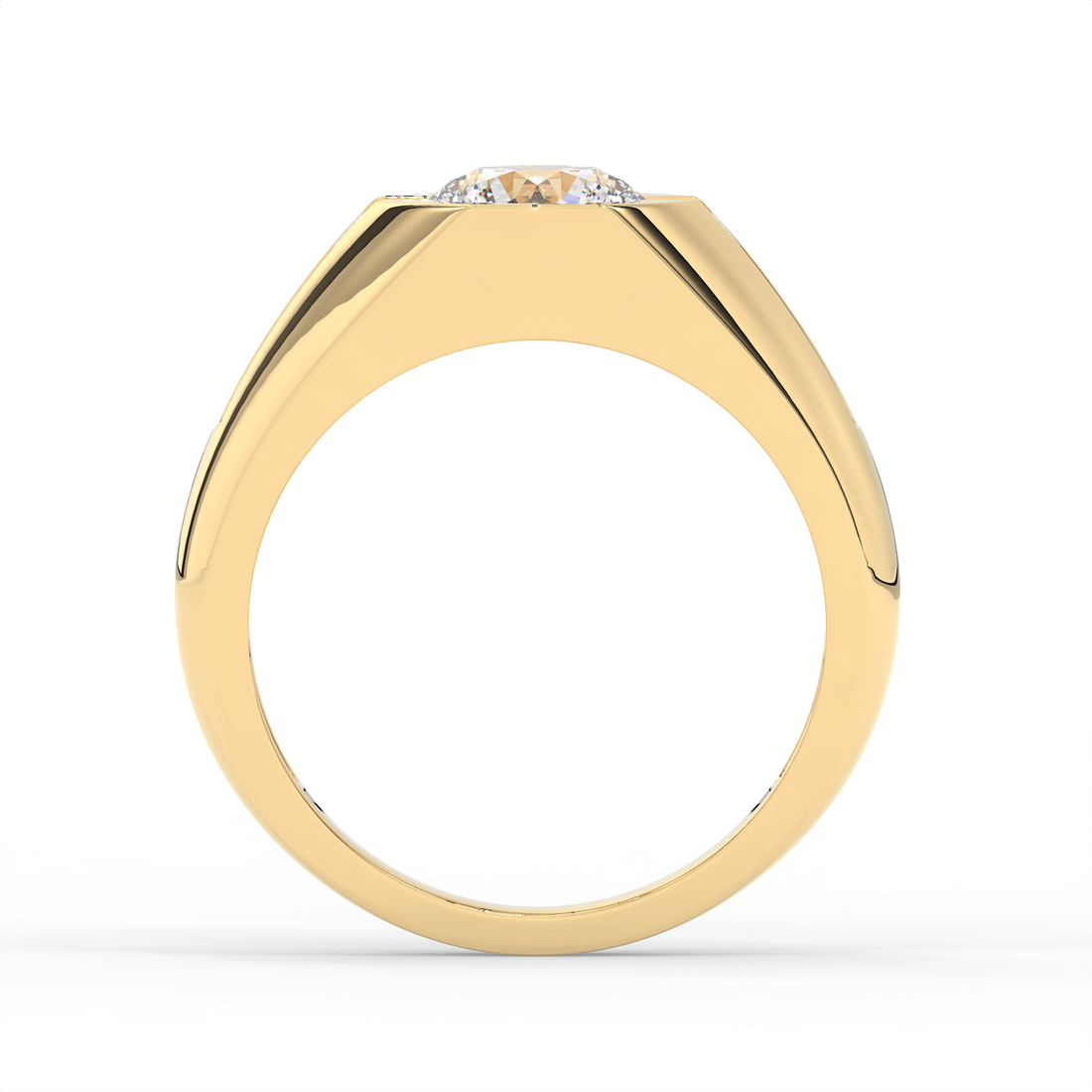 2.5 CT Round Cut Moissanite Men's Signet Ring with Solitaire with Side Stones in 925 Sterling Silver with 14K Gold Vermeil Plating