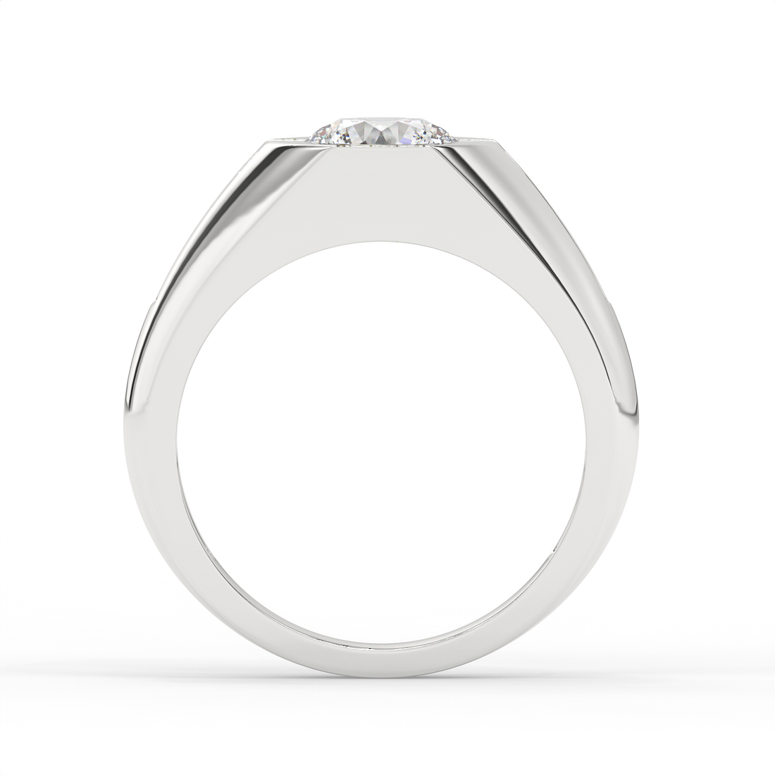 2.5 CT Round Cut Moissanite Men's Signet Ring with Solitaire with Side Stones in 925 Sterling Silver with 14K Gold Vermeil Plating