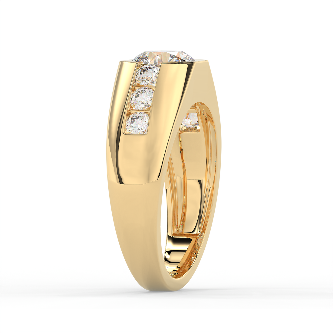 2.5 CT Round Cut Moissanite Men's Signet Ring with Solitaire with Side Stones in 925 Sterling Silver with 14K Gold Vermeil Plating