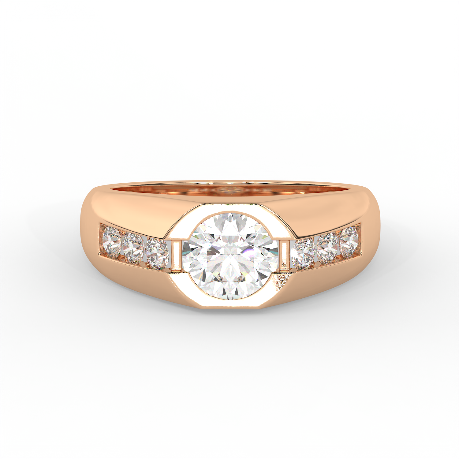 2.5 CT Round Cut Moissanite Men's Signet Ring with Solitaire with Side Stones in 925 Sterling Silver with 14K Gold Vermeil Plating