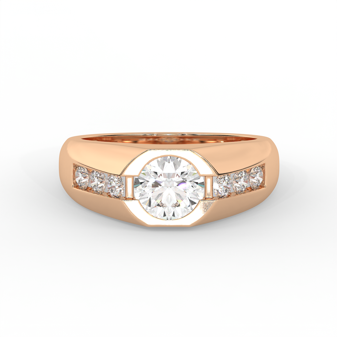 2.5 CT Round Cut Moissanite Men's Signet Ring with Solitaire with Side Stones in 925 Sterling Silver with 14K Gold Vermeil Plating