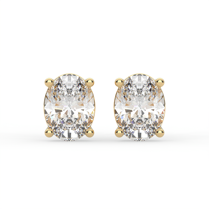 2 CT Each Oval Cut Moissanite Solitaire Stud Earrings in 925 Sterling Silver with 14K Gold Vermeil Plating