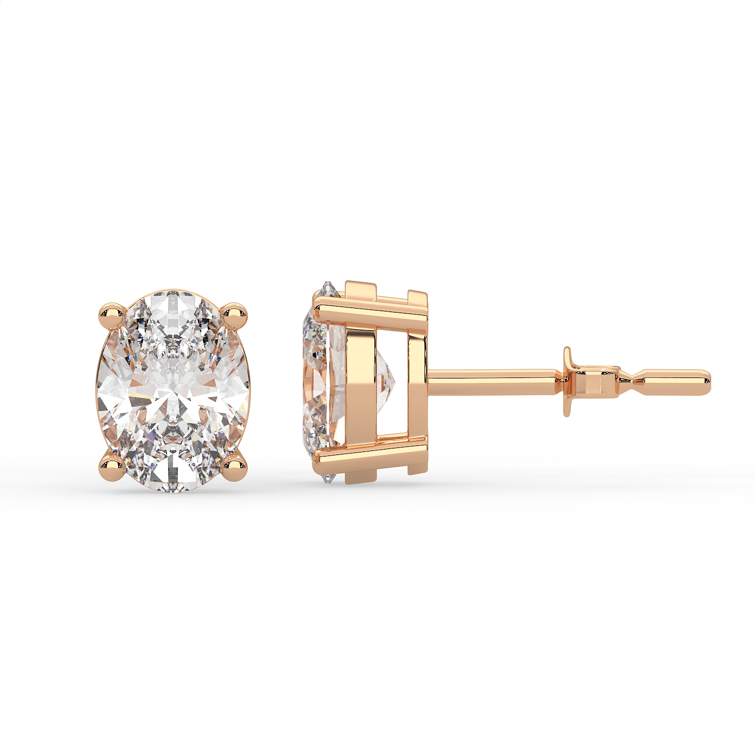 2 CT Each Oval Cut Moissanite Solitaire Stud Earrings in 925 Sterling Silver with 14K Gold Vermeil Plating