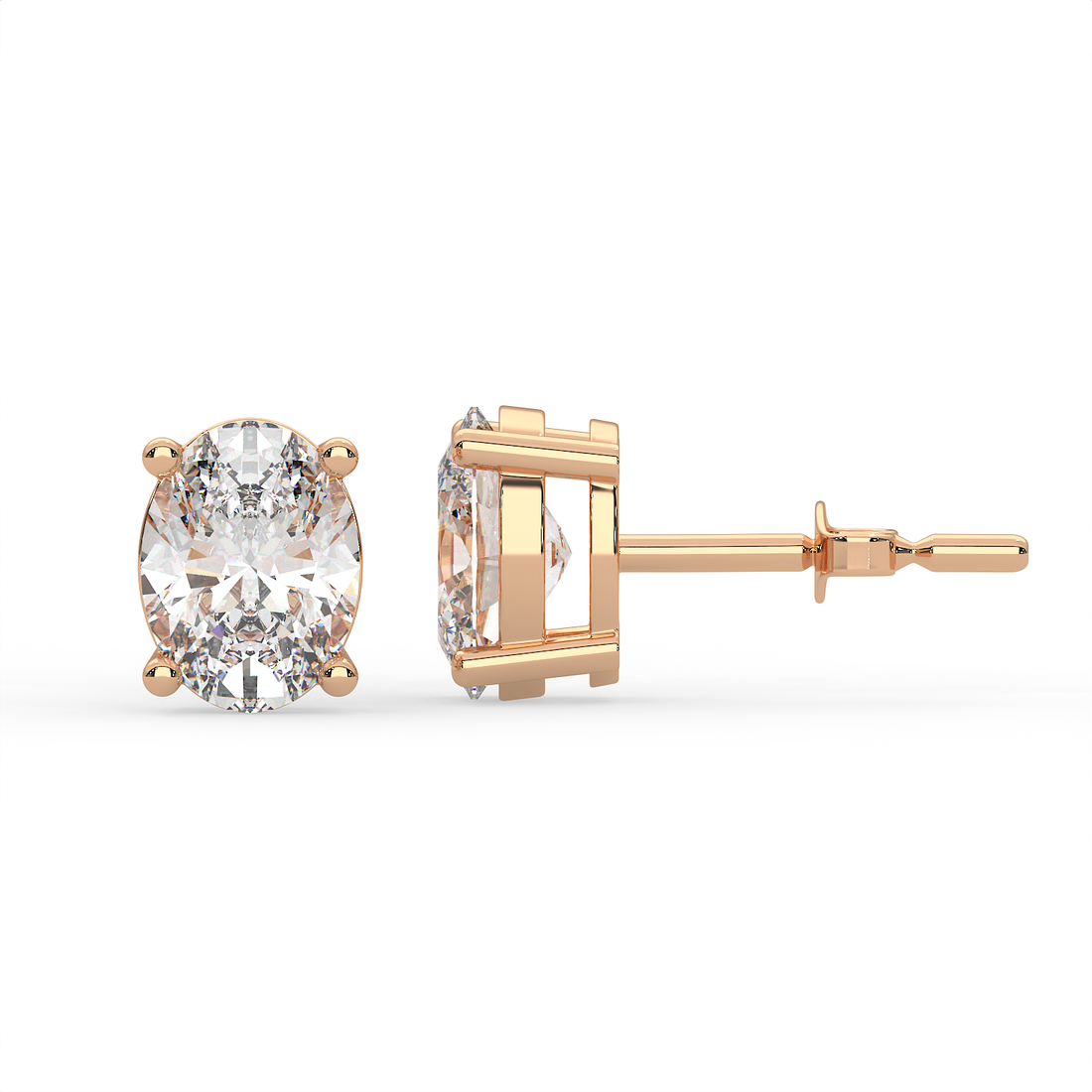 2 CT Each Oval Cut Moissanite Solitaire Stud Earrings in 925 Sterling Silver with 14K Gold Vermeil Plating
