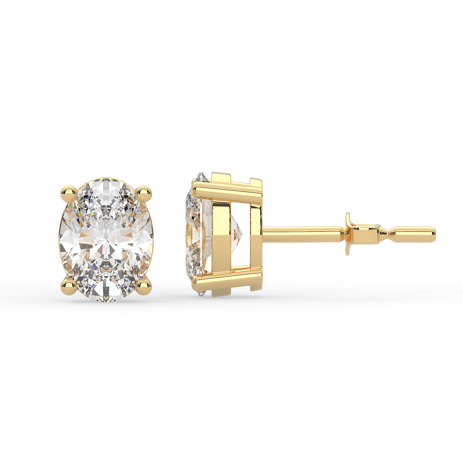 2 CT Each Oval Cut Moissanite Solitaire Stud Earrings in 925 Sterling Silver with 14K Gold Vermeil Plating