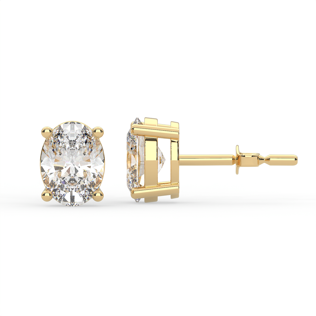 2 CT Each Oval Cut Moissanite Solitaire Stud Earrings in 925 Sterling Silver with 14K Gold Vermeil Plating