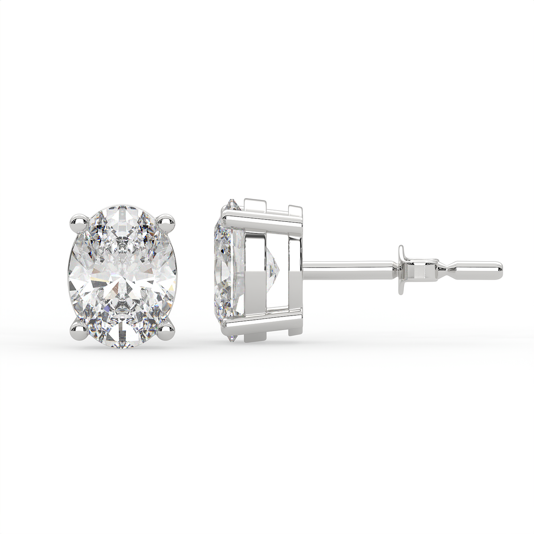 2 CT Each Oval Cut Moissanite Solitaire Stud Earrings in 925 Sterling Silver with 14K Gold Vermeil Plating