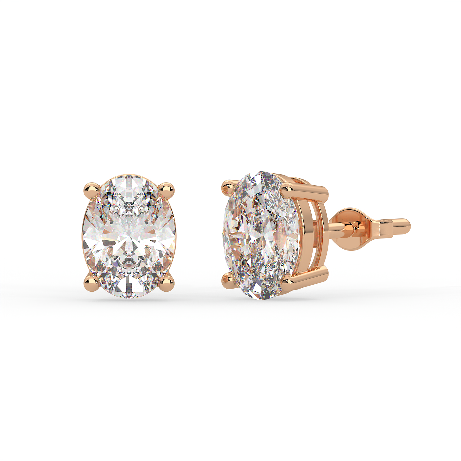 2 CT Each Oval Cut Moissanite Solitaire Stud Earrings in 925 Sterling Silver with 14K Gold Vermeil Plating