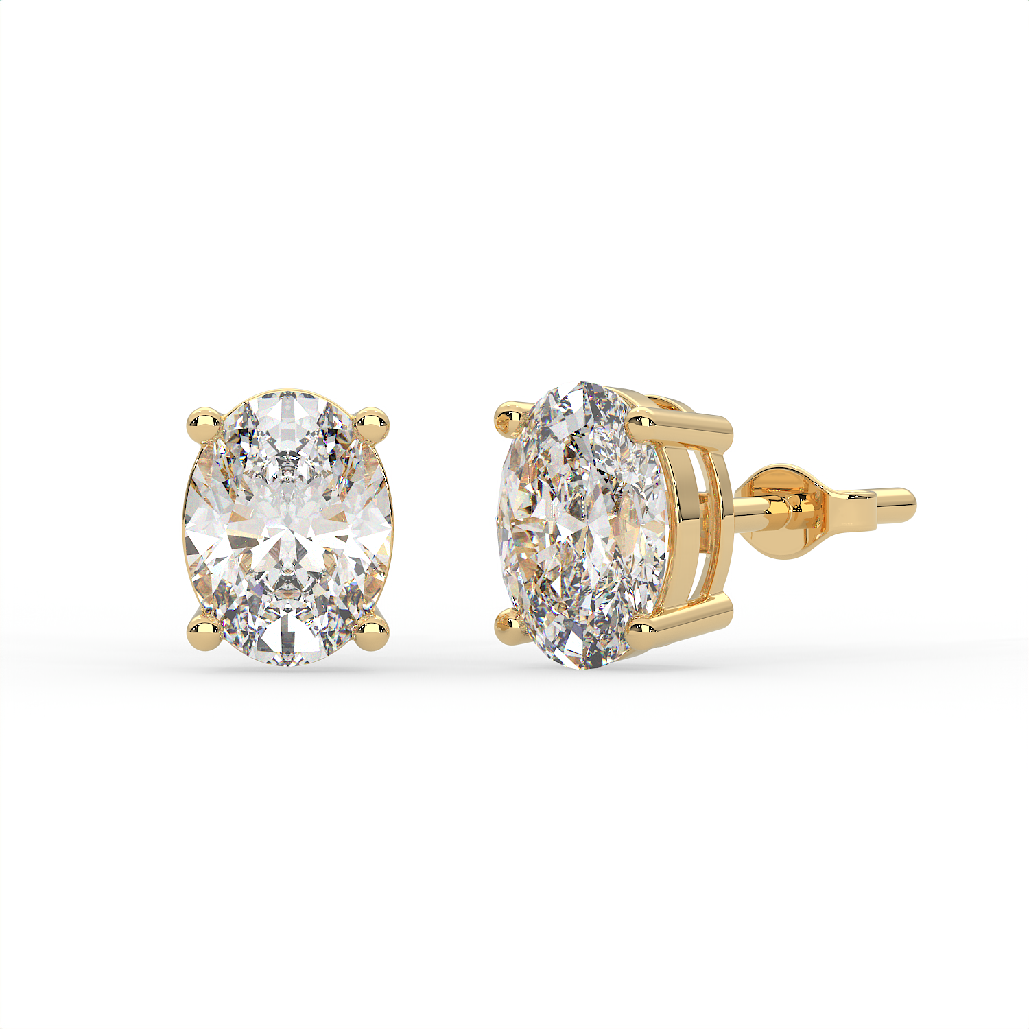 2 CT Each Oval Cut Moissanite Solitaire Stud Earrings in 925 Sterling Silver with 14K Gold Vermeil Plating