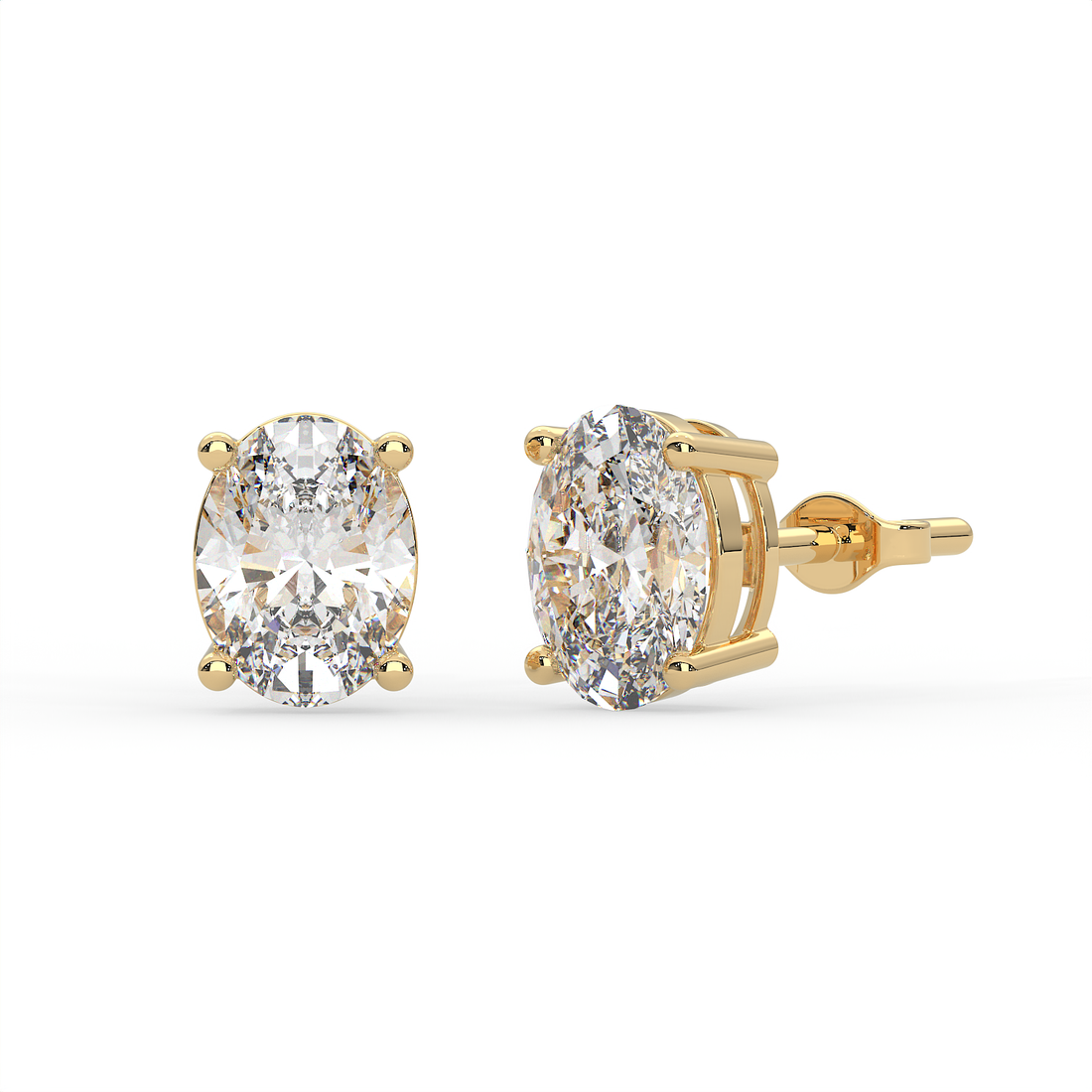 2 CT Each Oval Cut Moissanite Solitaire Stud Earrings in 925 Sterling Silver with 14K Gold Vermeil Plating