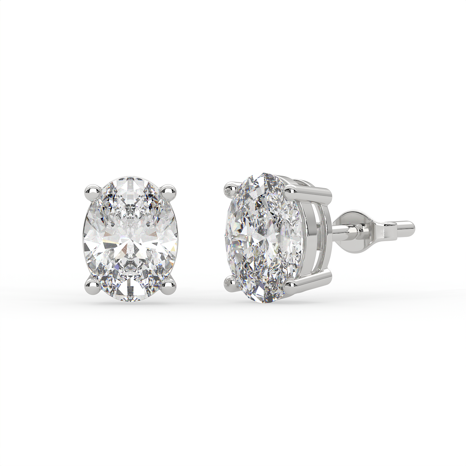 2 CT Each Oval Cut Moissanite Solitaire Stud Earrings in 925 Sterling Silver with 14K Gold Vermeil Plating