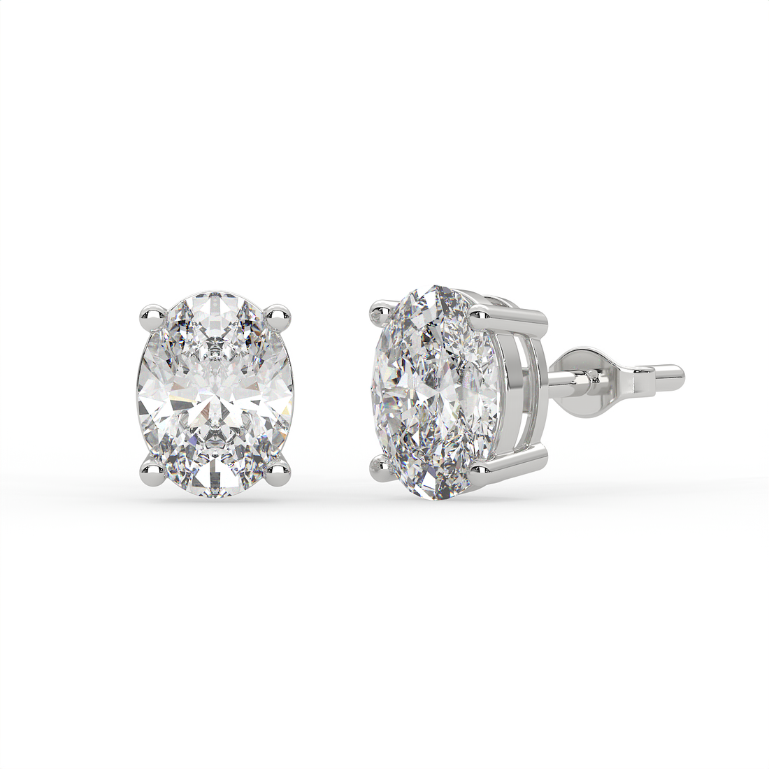 2 CT Each Oval Cut Moissanite Solitaire Stud Earrings in 925 Sterling Silver with 14K Gold Vermeil Plating