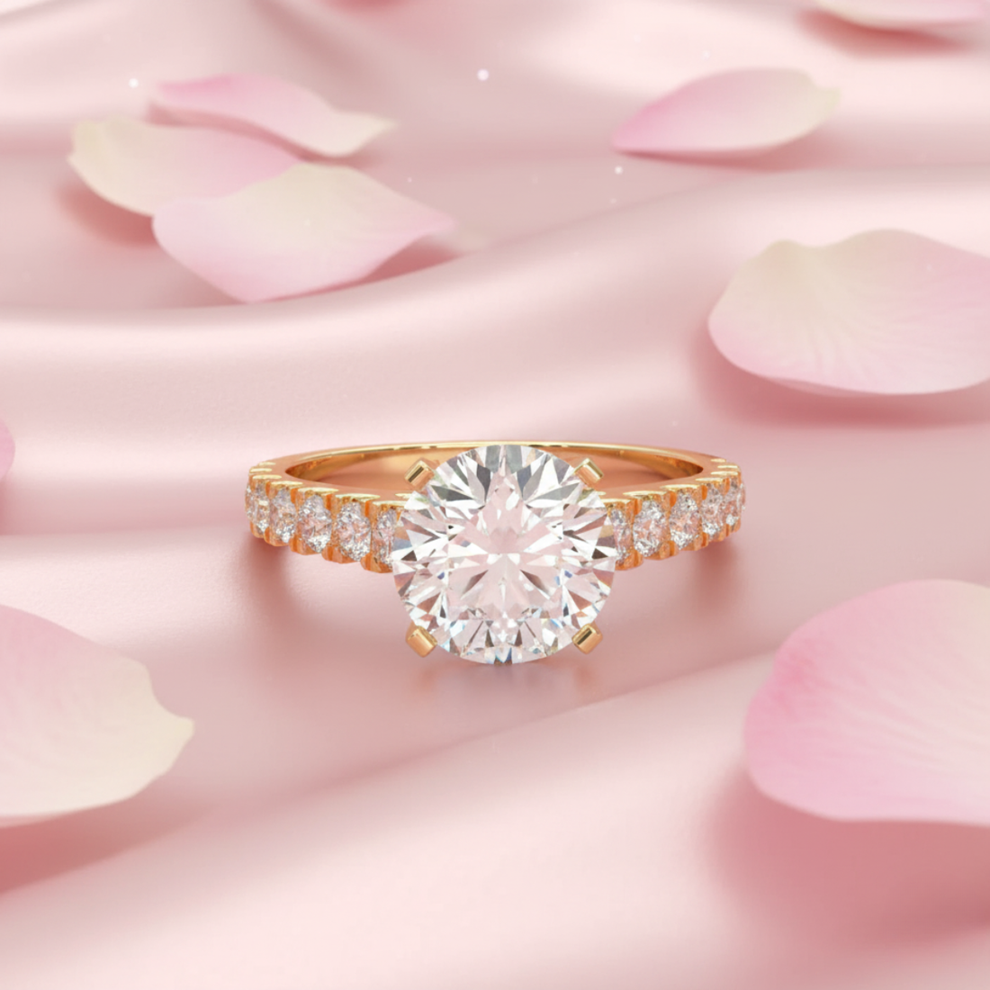 1 CARAT Round Moissanite Solitaire with Side Accents Engagement Ring in 14K White Gold Plated