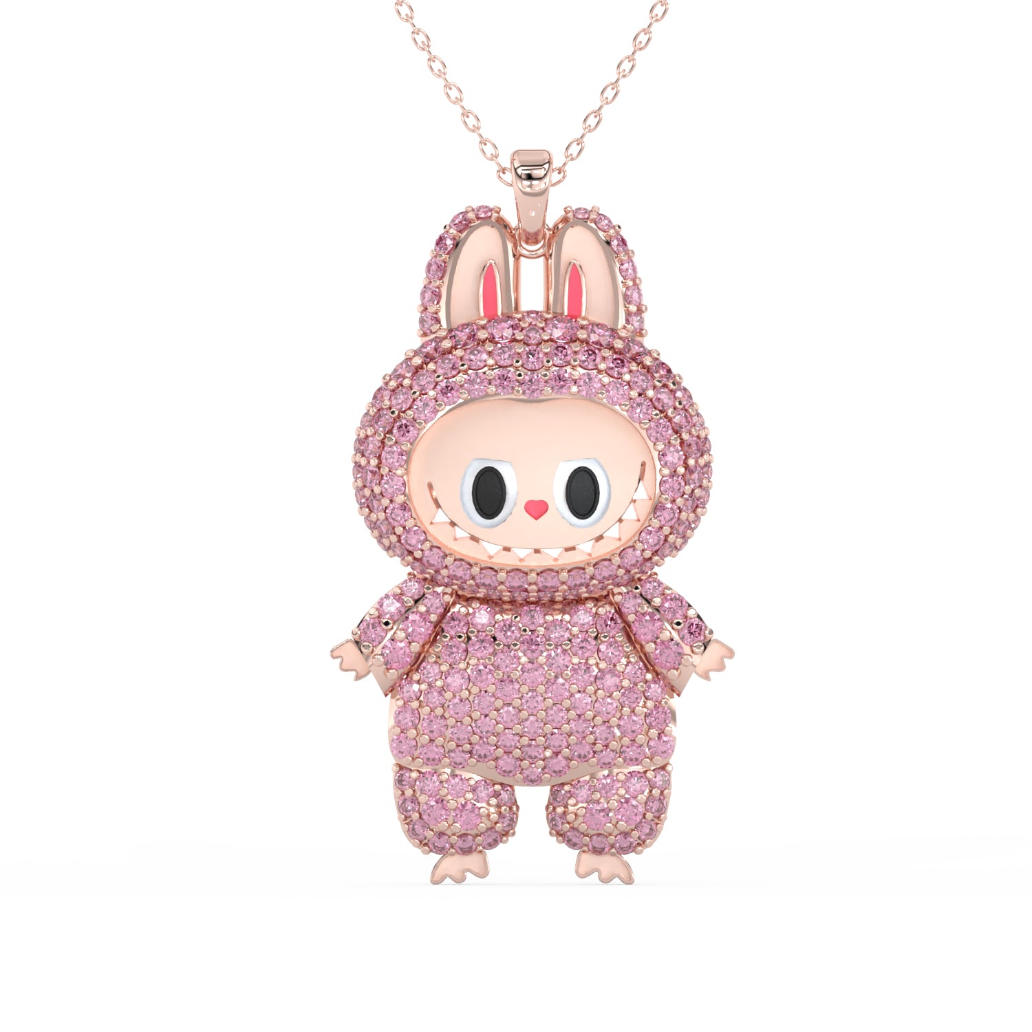 Labubu Doll Silver Moissanite Diamond Pendant Gold Plated