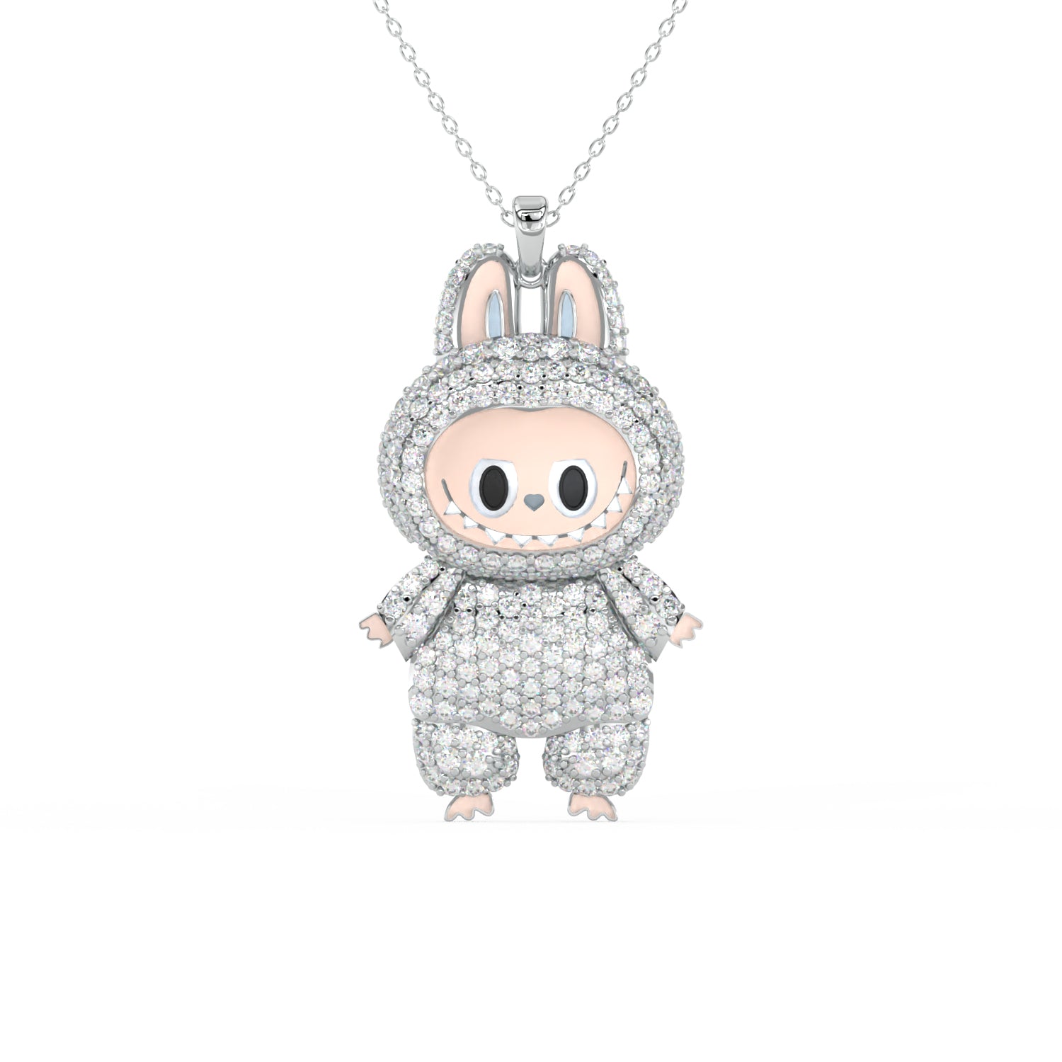 Labubu Doll Silver Moissanite Diamond Pendant Gold Plated