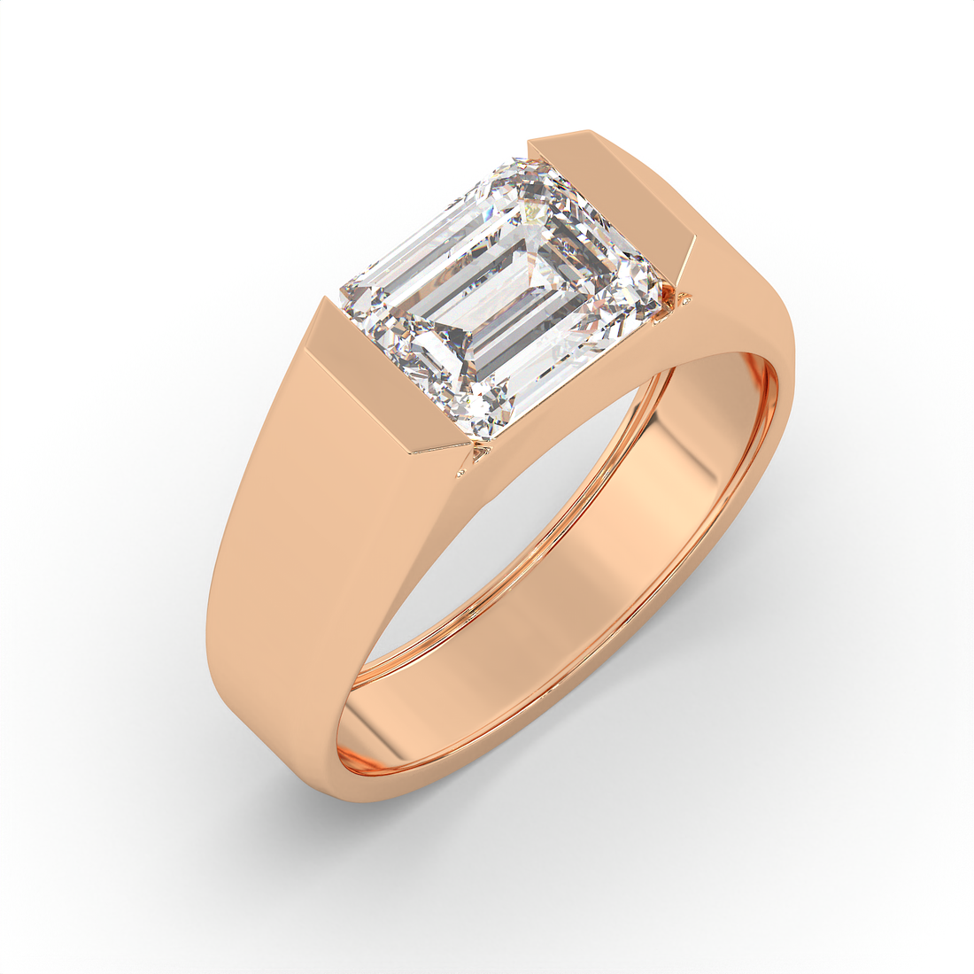 2.5 CT Emerald Cut Moissanite Signet Men Ring in 925 Sterling Silver with Gold Vermeil