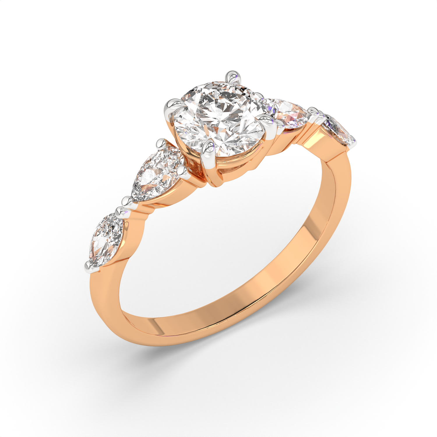 1.5 CT Round Brilliant Cut Moissanite Engagement Ring with Marquise & Pear Side Stones in 925 Sterling Silver