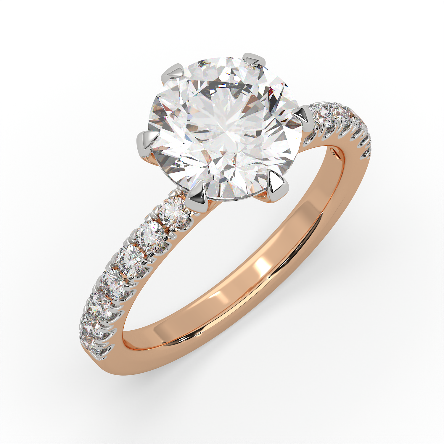 3 CT Round Cut Moissanite Solitaire Engagement Ring with Side Accents 14K Gold Vermeil