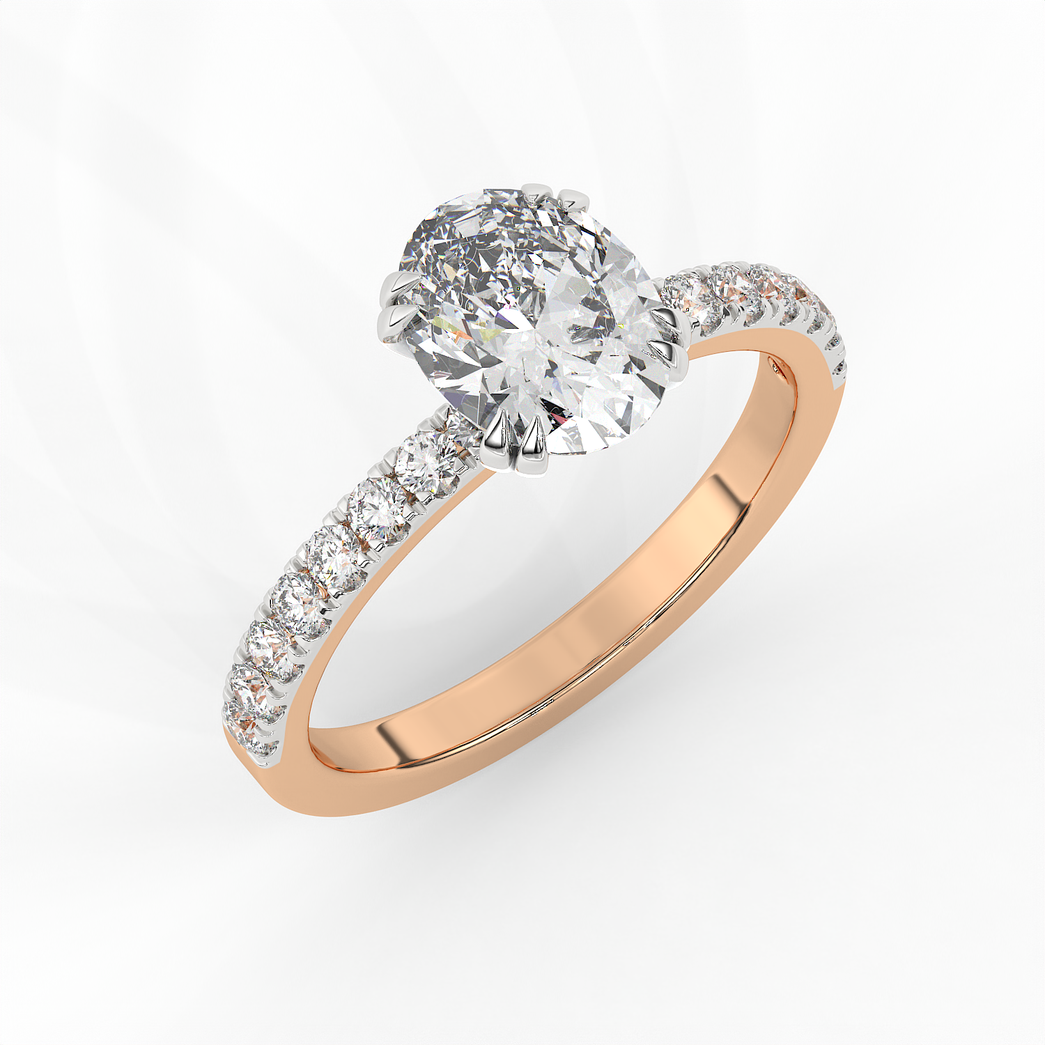 2.3 CT Oval Cut Moissanite Engagement Ring with Pavé Side Accents in 925 Sterling Silver with 14K Gold Vermeil Plating