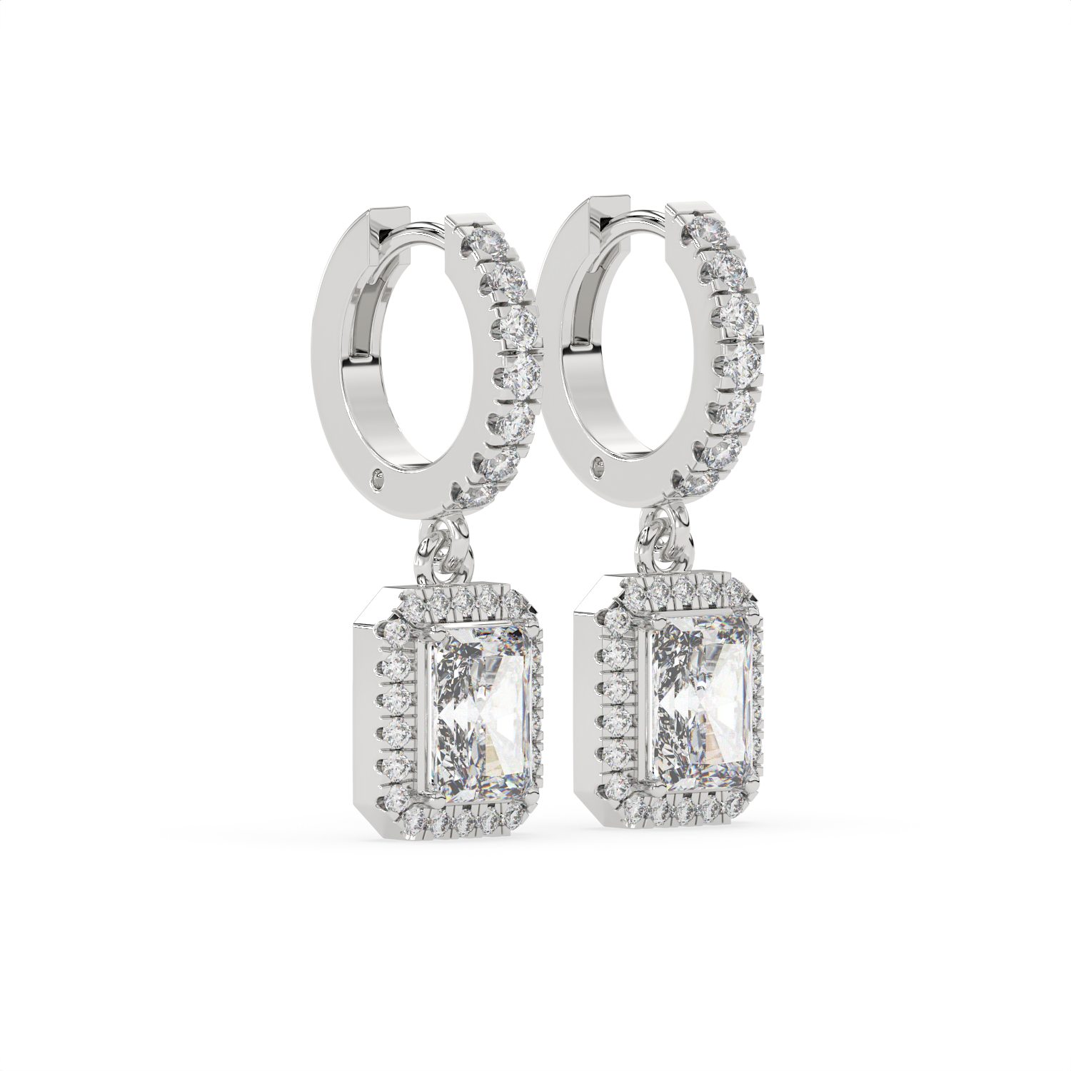 2.30 CT Emerald Cut Moissanite Halo Drop Earrings in 925 Sterling Silver with Gold Vermeil