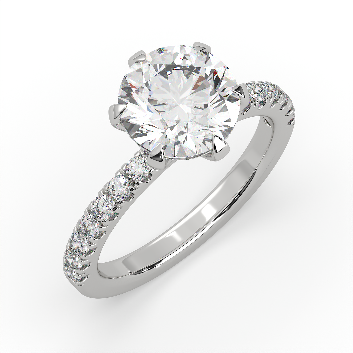 3 CT Round Cut Moissanite Solitaire Engagement Ring with Side Accents 14K Gold Vermeil