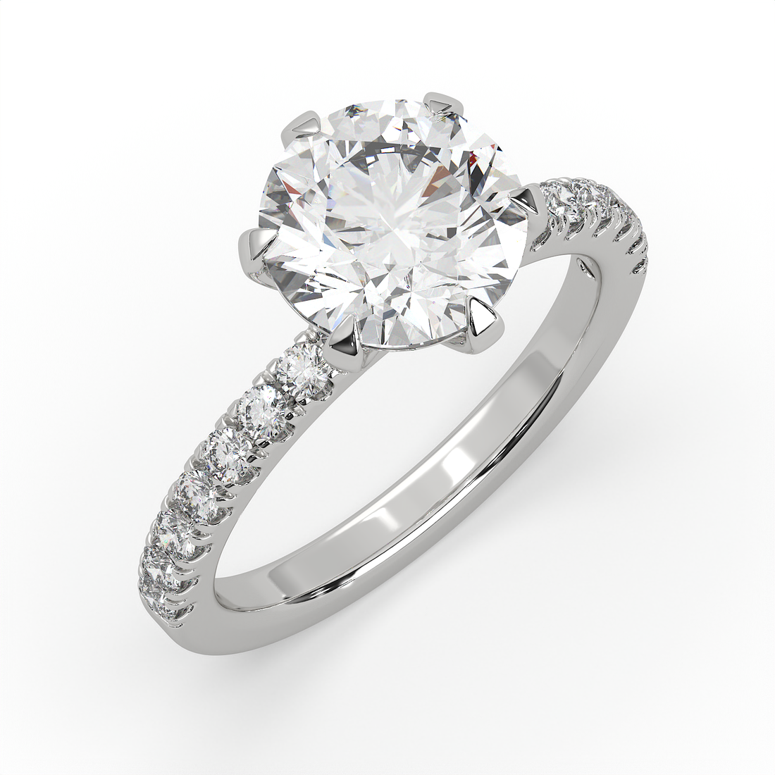 3 CT Round Cut Moissanite Solitaire Engagement Ring with Side Accents 14K Gold Vermeil