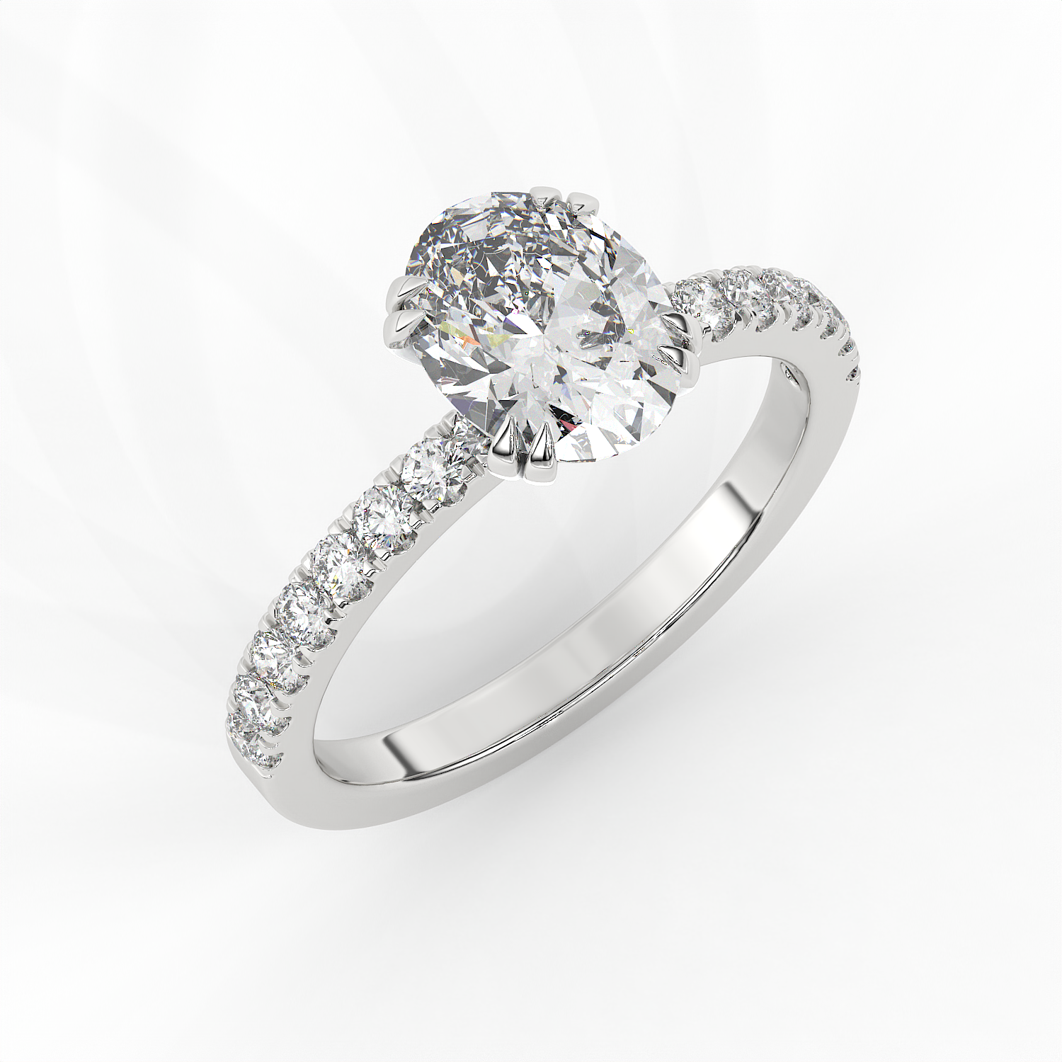 2.3 CT Oval Cut Moissanite Engagement Ring with Pavé Side Accents in 925 Sterling Silver with 14K Gold Vermeil Plating