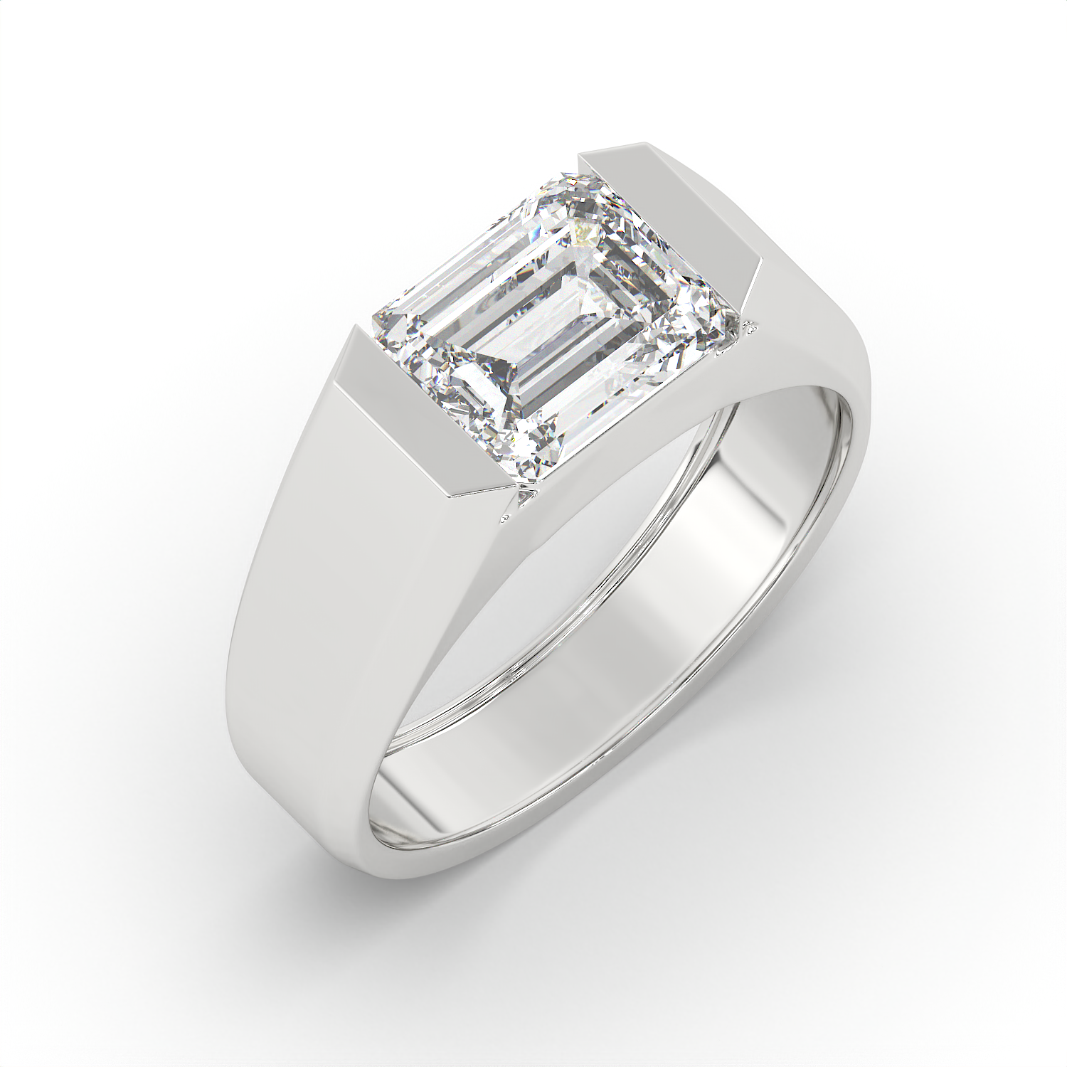 2.5 CT Emerald Cut Moissanite Signet Men Ring in 925 Sterling Silver with Gold Vermeil
