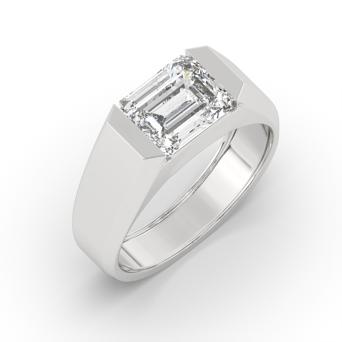 2.5 CT Emerald Cut Moissanite Signet Men Ring in 925 Sterling Silver with Gold Vermeil
