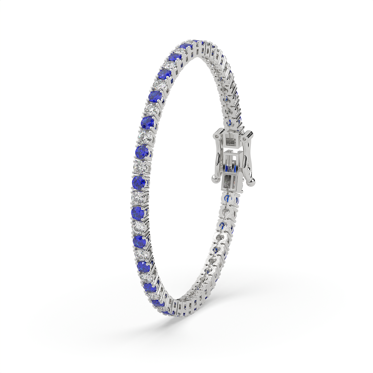 5 CT Blue Synthetic & White Round Cut Moissanite Tennis Bracelet in 925 Sterling Silver | 14K White Gold Plated