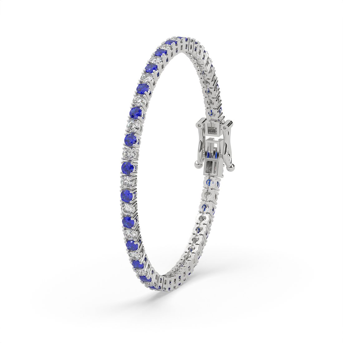 5 CT Blue Synthetic & White Round Cut Moissanite Tennis Bracelet in 925 Sterling Silver | 14K White Gold Plated