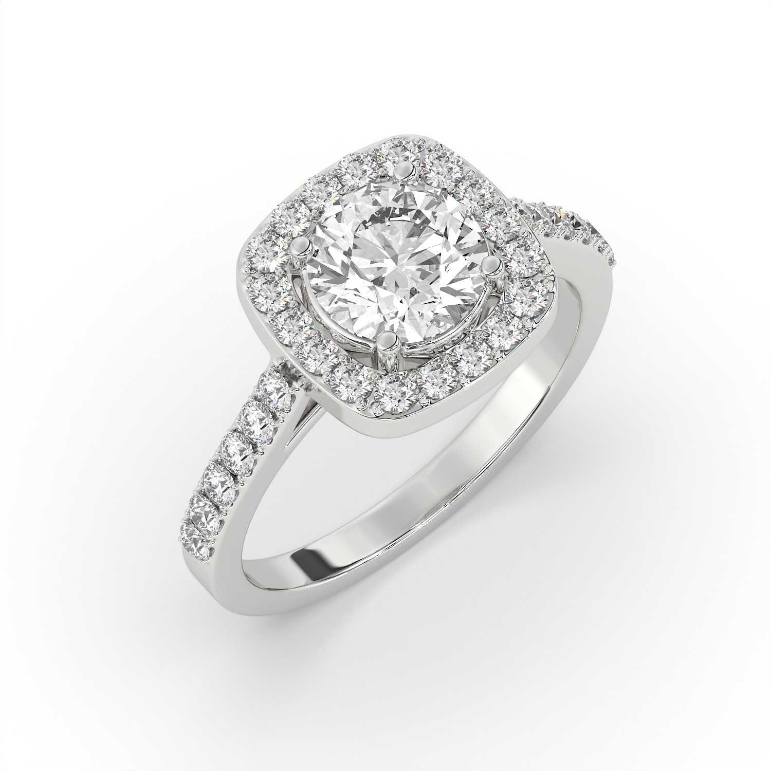 1.5 CT Round Cut Moissanite Halo Engagement Ring with Pavé Side Accents in 925 Sterling Silver with 14K Gold Vermeil Plating