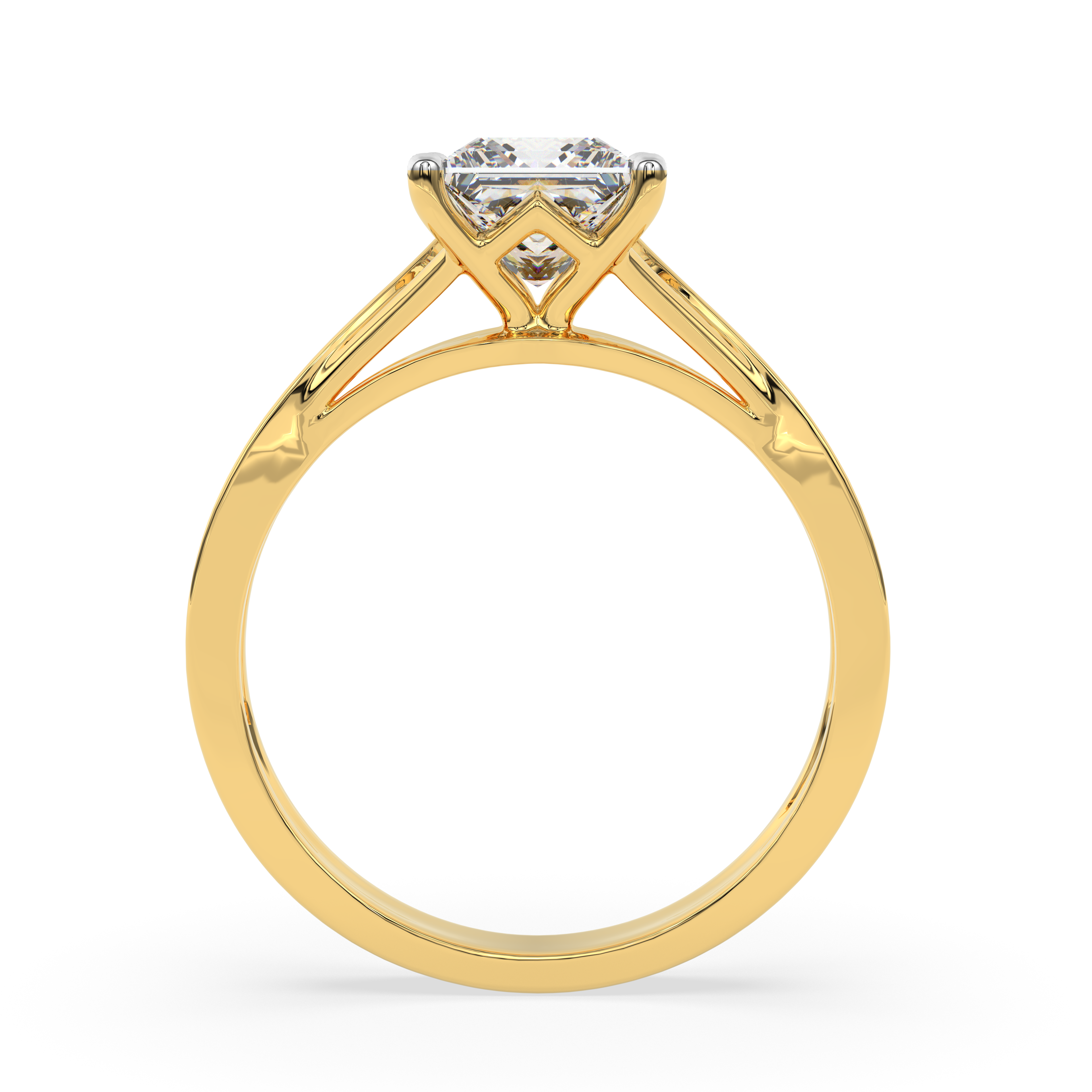 1.03 CARAT Square Moissanite Solitaire with Side Accents Engagement Ring in 14K Yellow Gold Plated