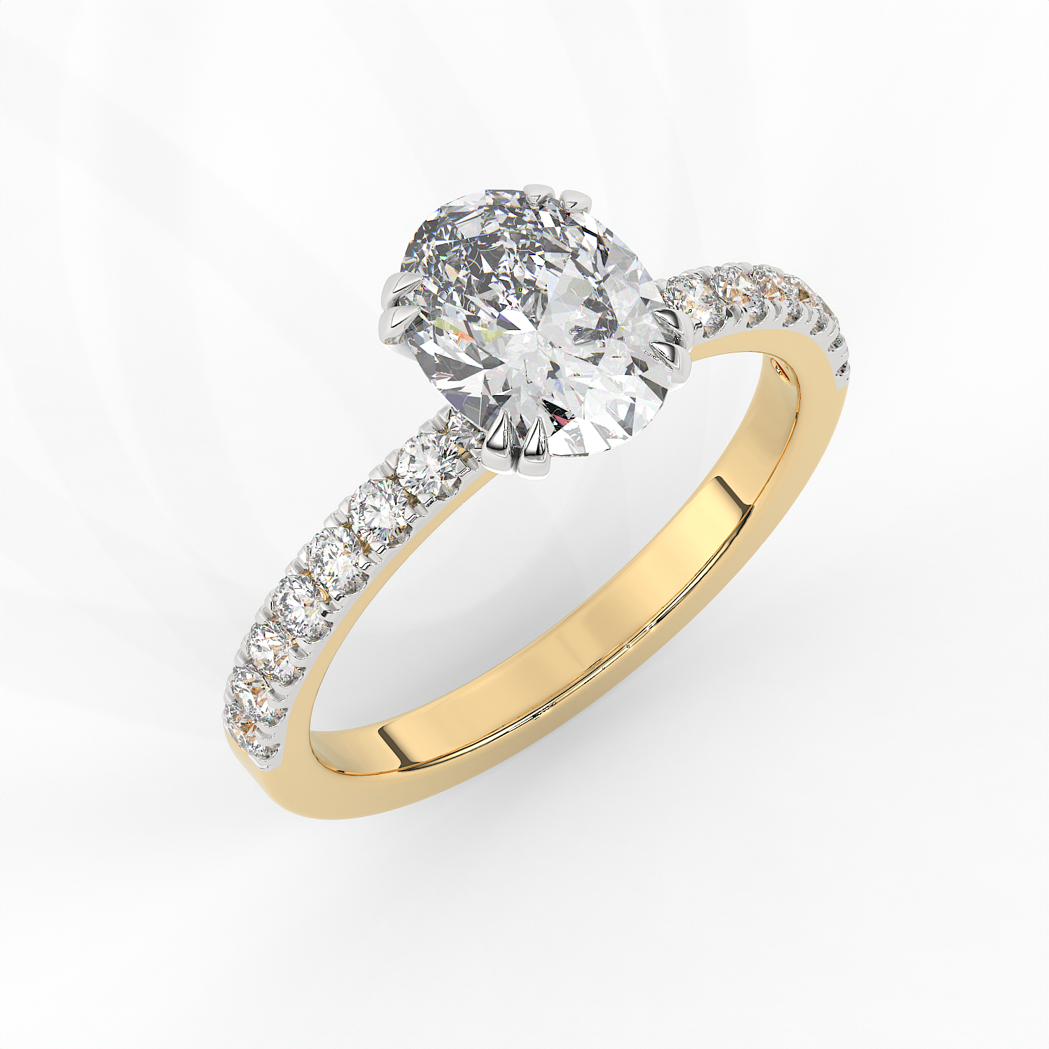 2.3 CT Oval Cut Moissanite Engagement Ring with Pavé Side Accents in 925 Sterling Silver with 14K Gold Vermeil Plating