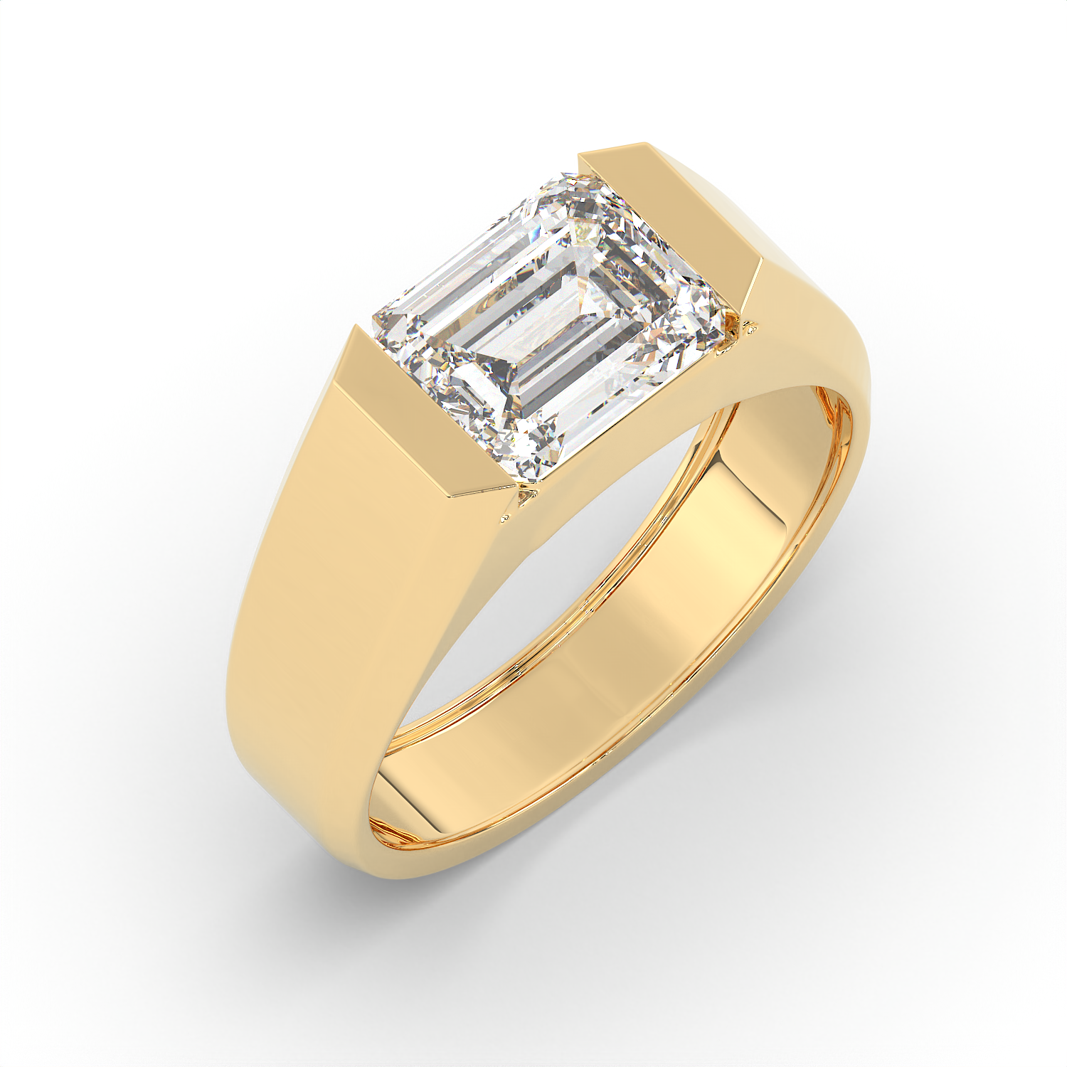 2.5 CT Emerald Cut Moissanite Signet Men Ring in 925 Sterling Silver with Gold Vermeil