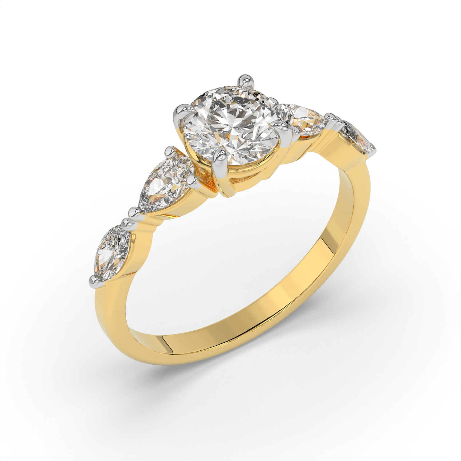 1.5 CT Round Brilliant Cut Moissanite Engagement Ring with Marquise & Pear Side Stones in 925 Sterling Silver