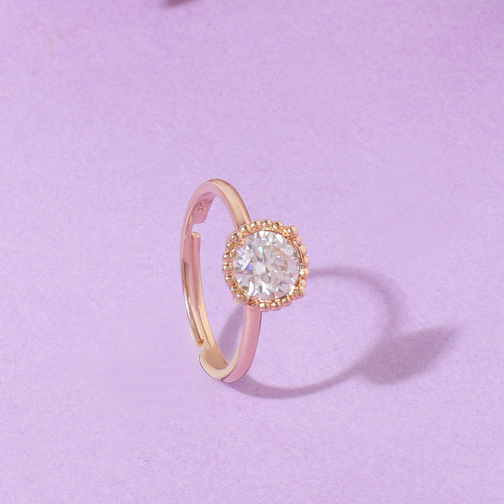 Round Moissanite Beaded Solitaire Ring - 1 Carat In 14K Rose Gold Plated (Adjustable)