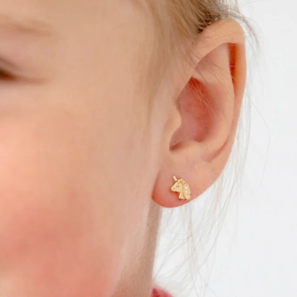 14K Gold Plated Sterling Silver Unicorn Earrings with Sparkling CZ for Girls