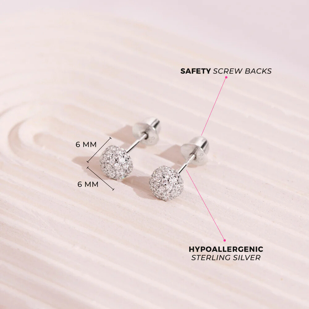 Sterling Silver Clear Gem Ball Earrings for Girls with Cubic Zirconia