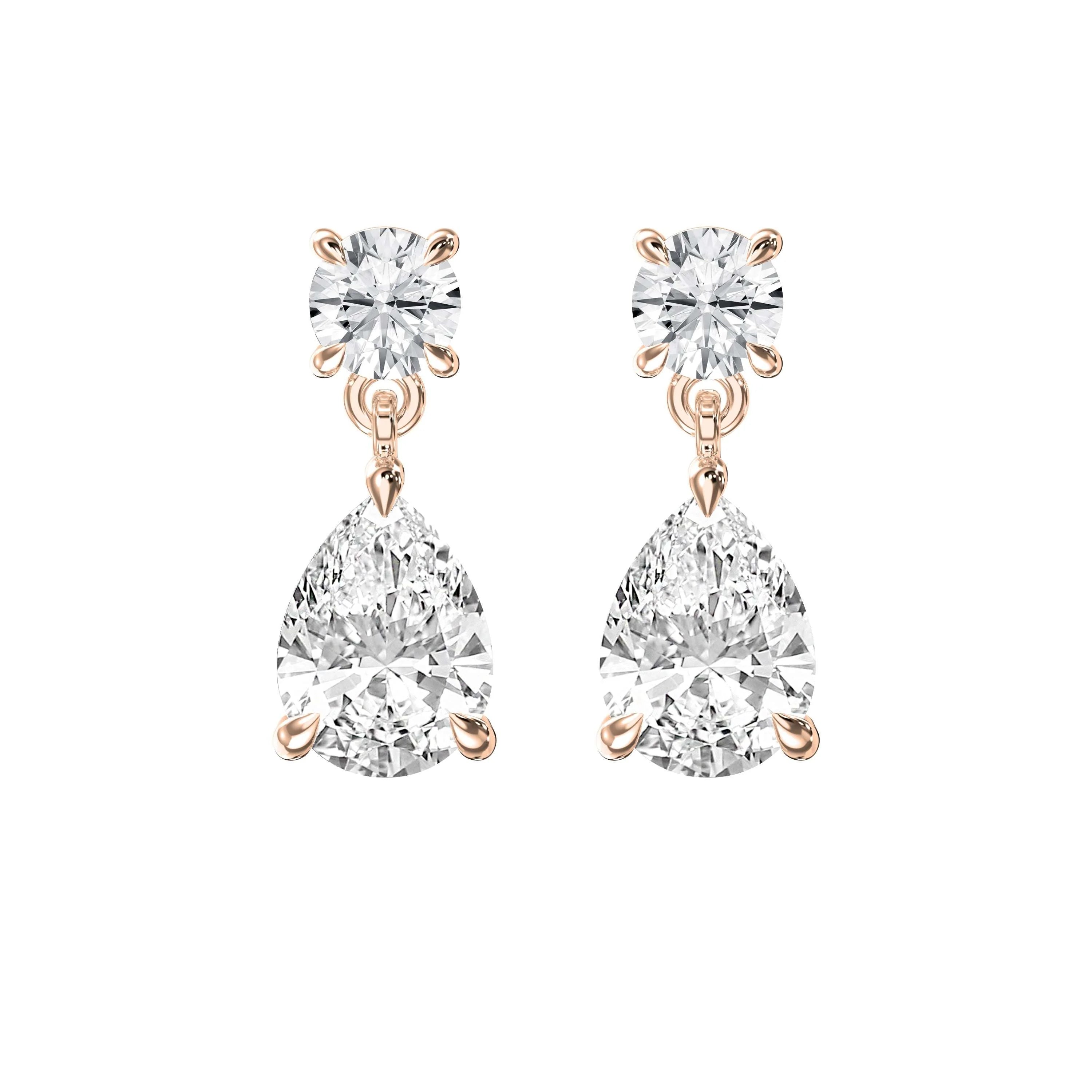 1.5 ct Pear Cut Moissanite Drop Earrings with Round Solitaire Studs in 925 Sterling Silver