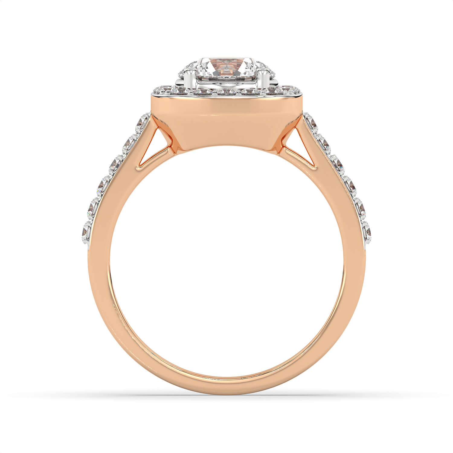 1.5 CT Round Cut Moissanite Halo Engagement Ring with Pavé Side Accents in 925 Sterling Silver with 14K Gold Vermeil Plating