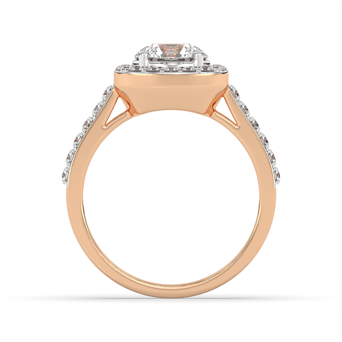 1.5 CT Round Cut Moissanite Halo Engagement Ring with Pavé Side Accents in 925 Sterling Silver with 14K Gold Vermeil Plating
