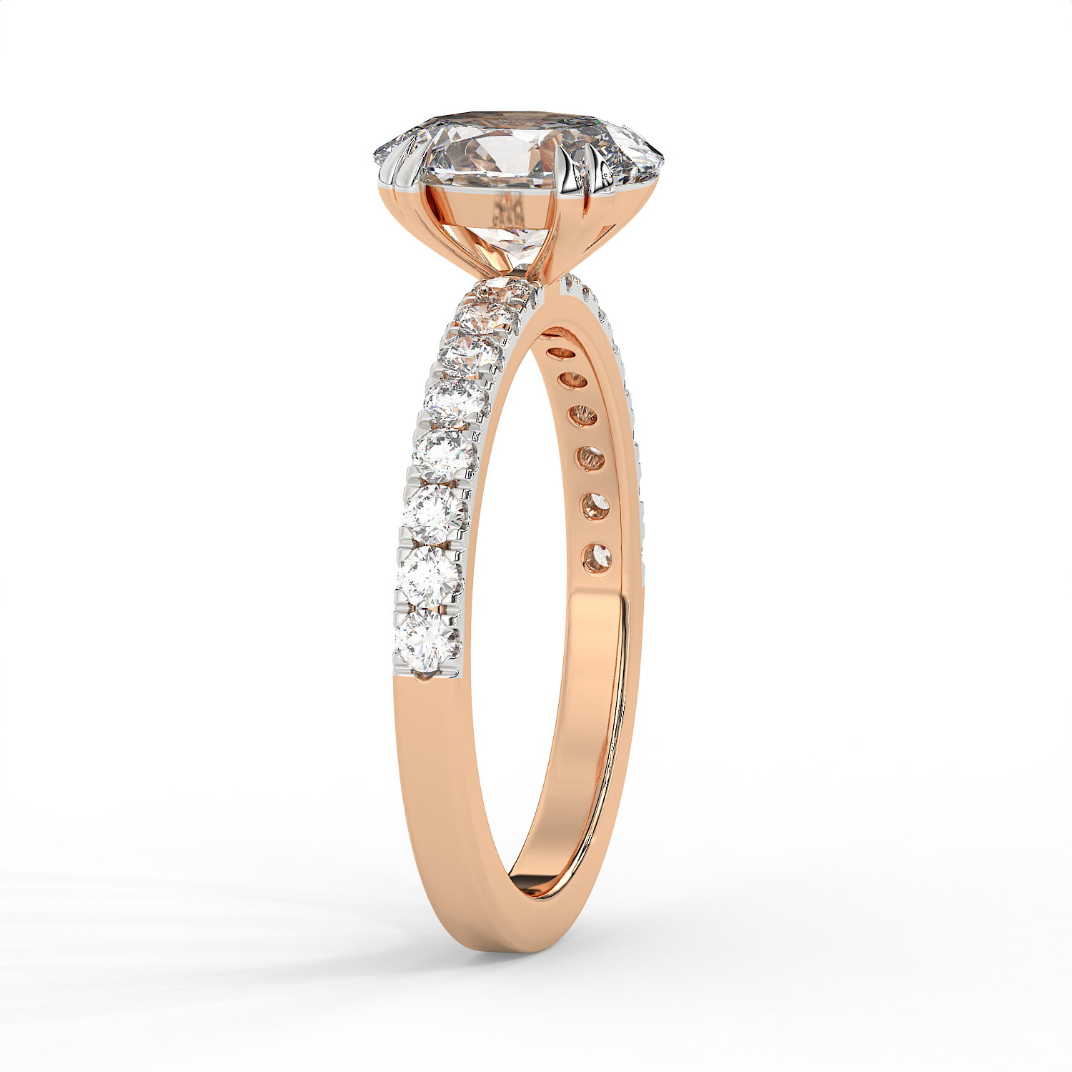 2.3 CT Oval Cut Moissanite Engagement Ring with Pavé Side Accents in 925 Sterling Silver with 14K Gold Vermeil Plating
