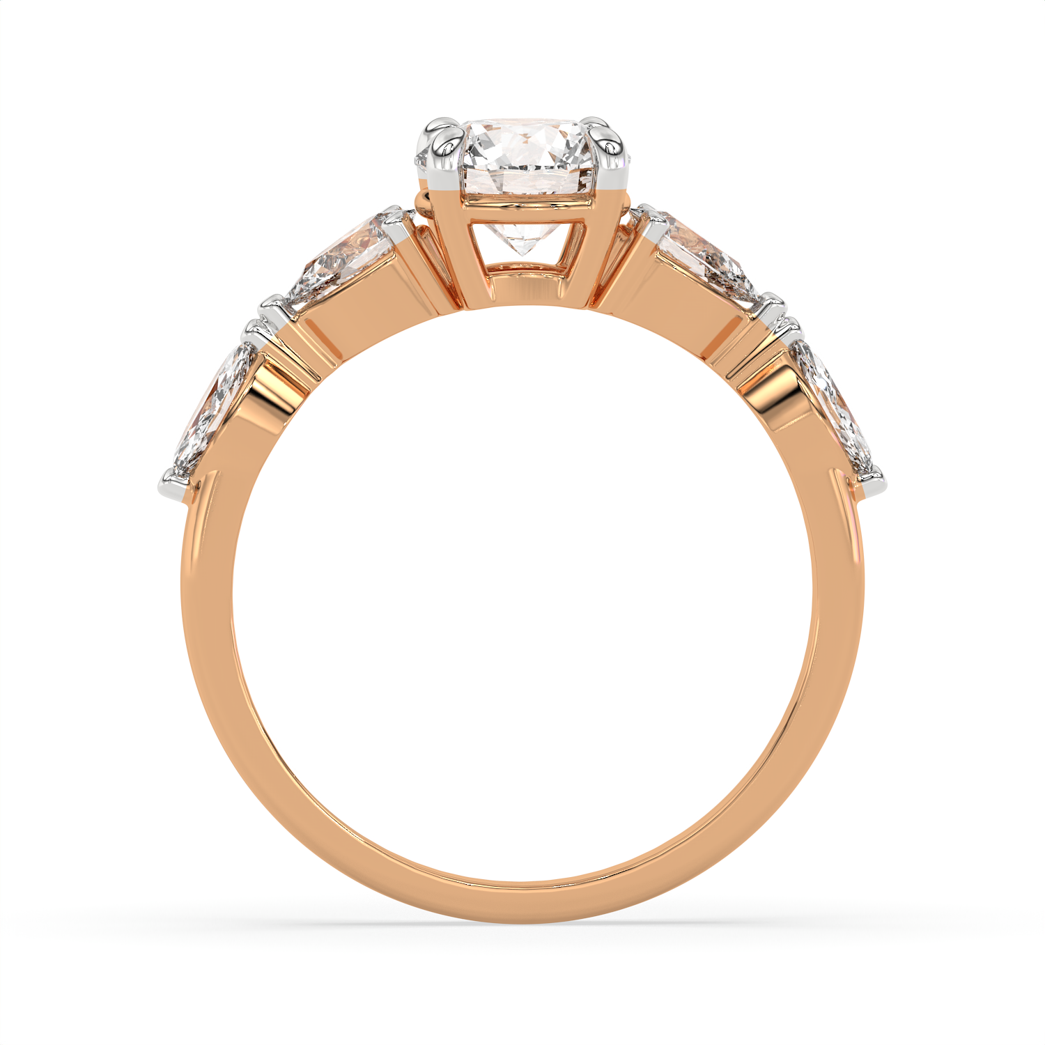 1.5 CT Round Brilliant Cut Moissanite Engagement Ring with Marquise & Pear Side Stones in 925 Sterling Silver