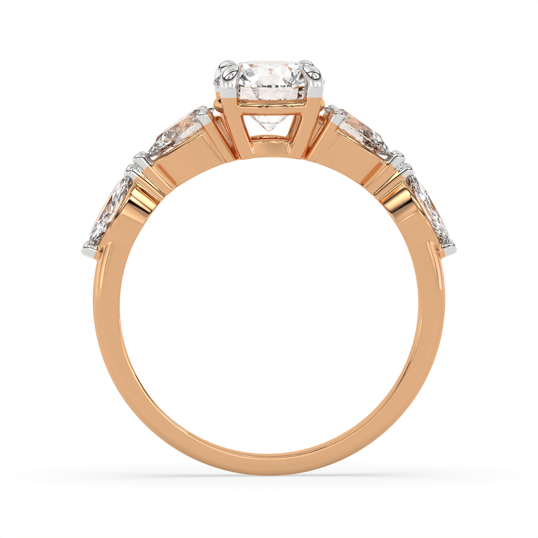 1.5 CT Round Brilliant Cut Moissanite Engagement Ring with Marquise & Pear Side Stones in 925 Sterling Silver