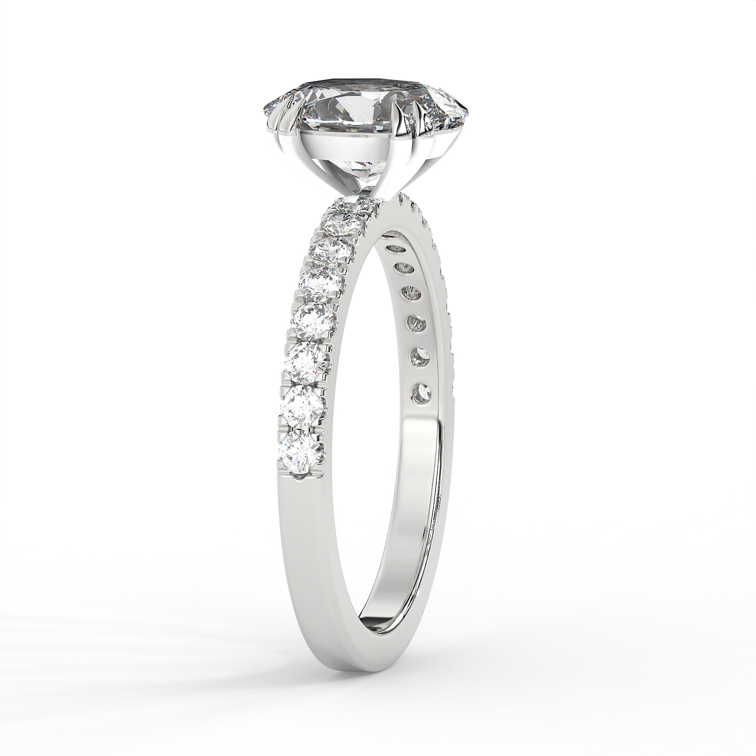 2.3 CT Oval Cut Moissanite Engagement Ring with Pavé Side Accents in 925 Sterling Silver with 14K Gold Vermeil Plating